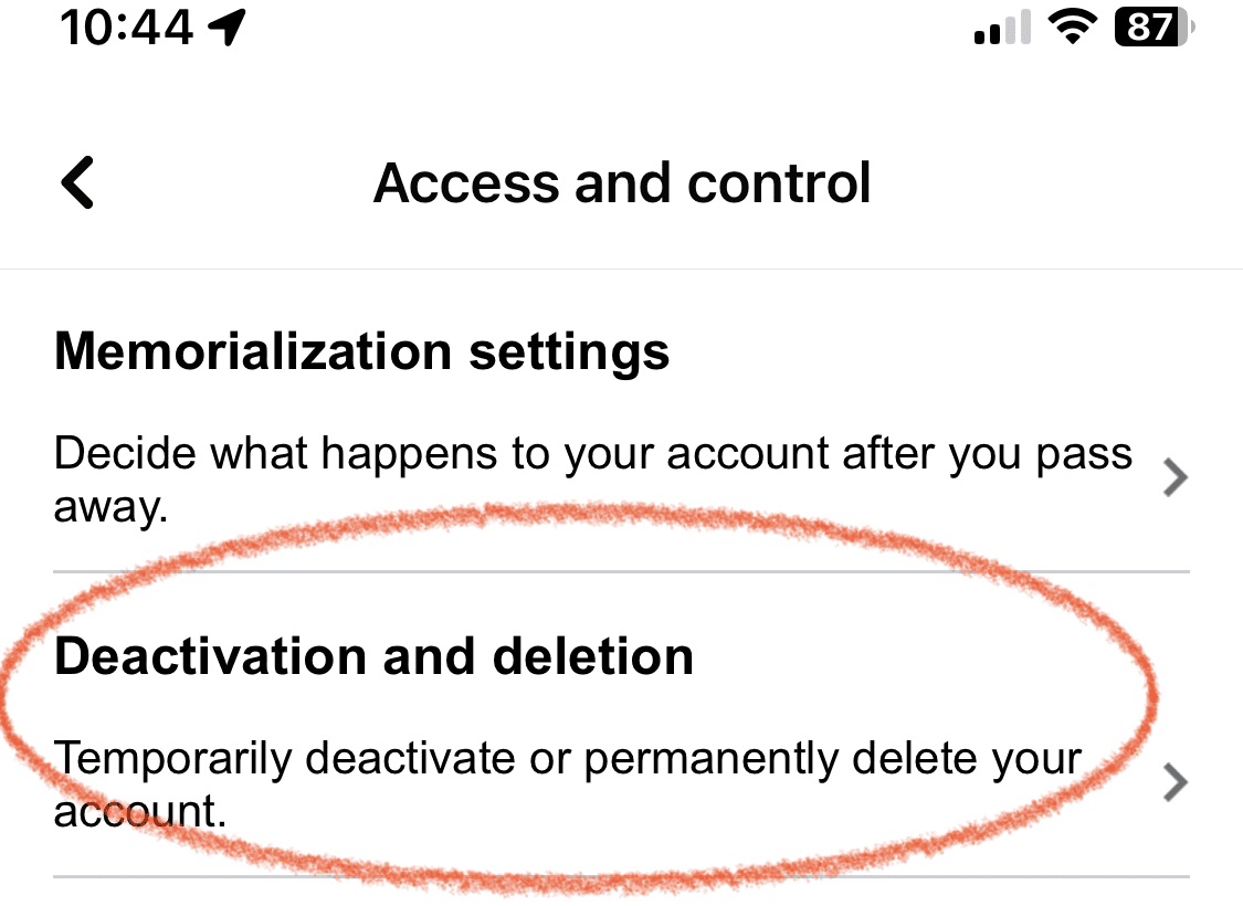 captura de pantalla de Desactivar Facebook en iOS o Android