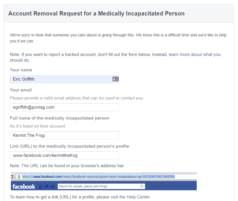 eliminación de cuenta para personas con incapacidad médica