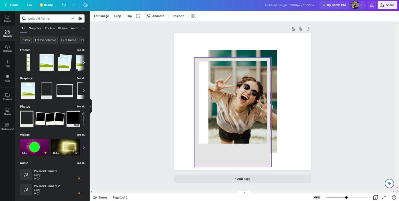 Arrastre el elemento Polaroid a Canva Canvas