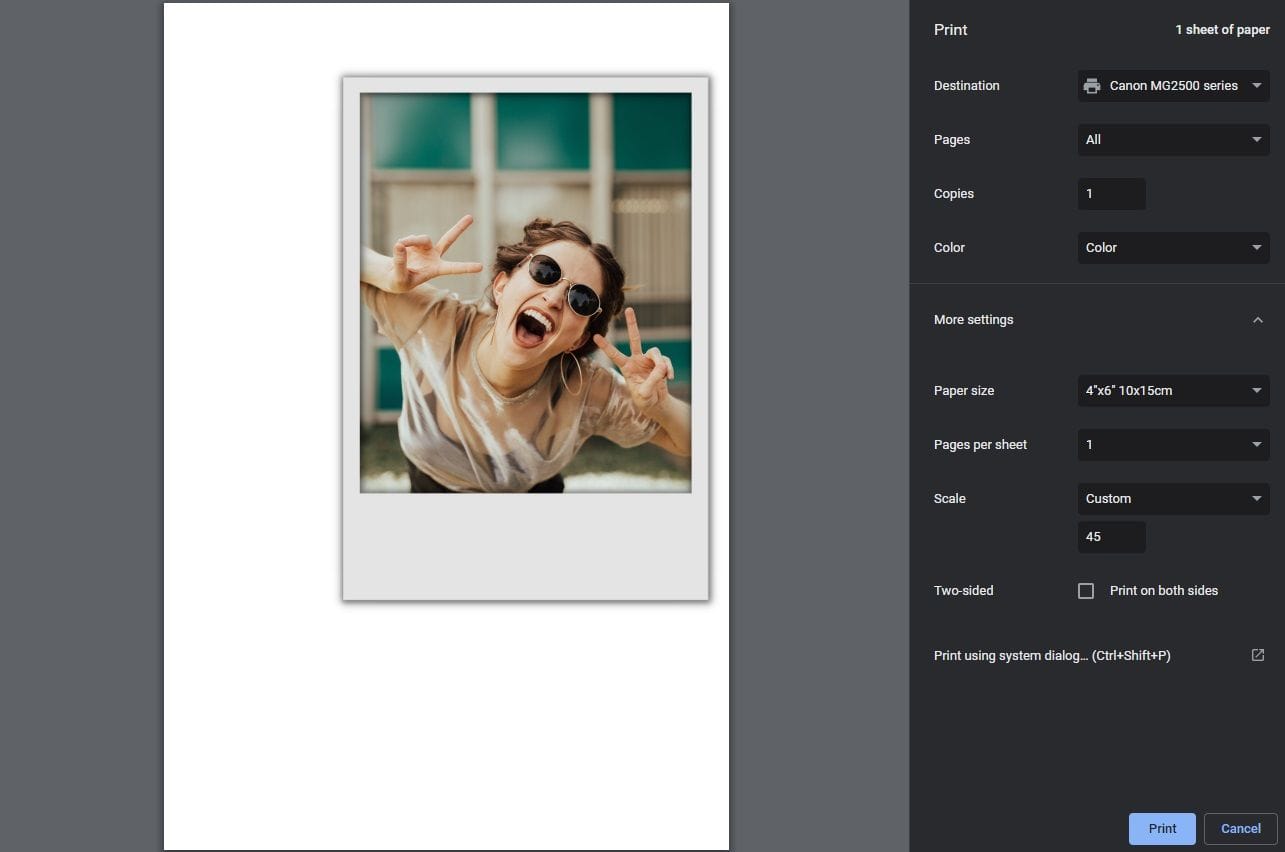 Ajustes de impresión por Polaroid DIY