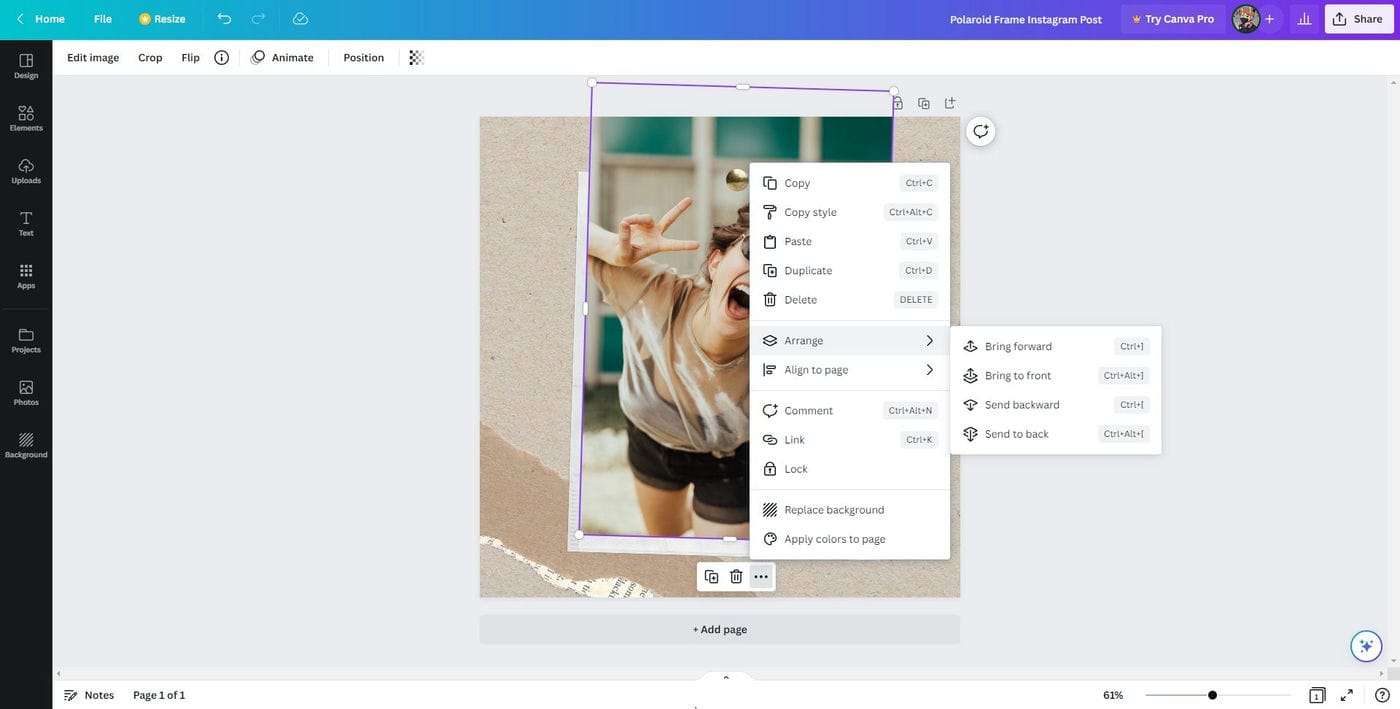 Enviar el elemento de Camba hacia atrás a la pila de capas