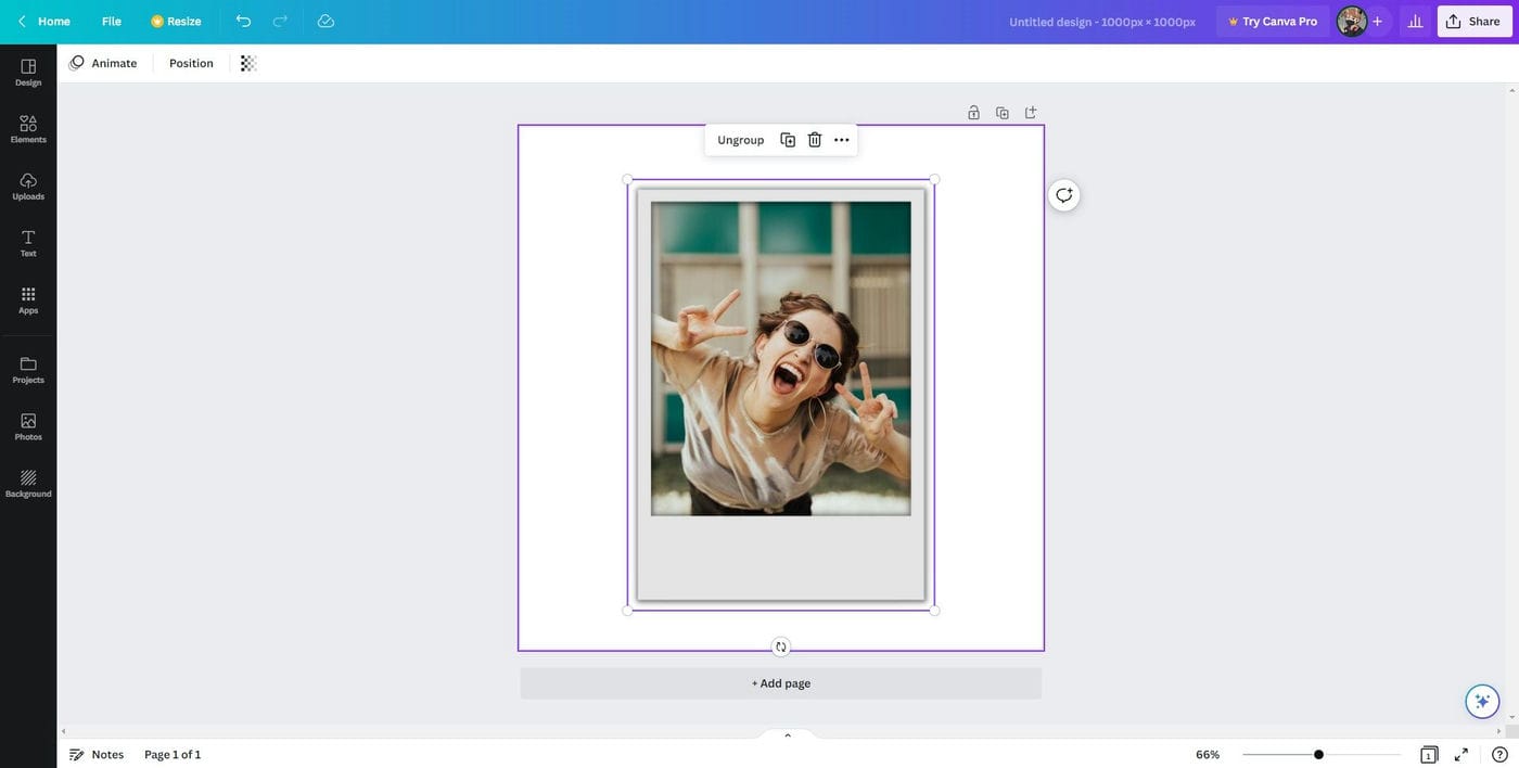 Rotar, recortar, cambiar el tamaño y agrupar en Canva