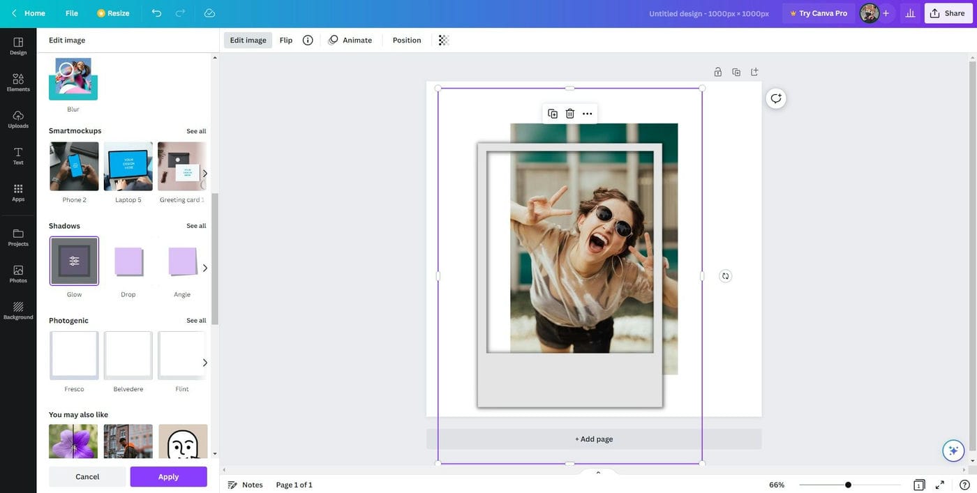 Se ha añadido Glow Shadow al elemento Canva