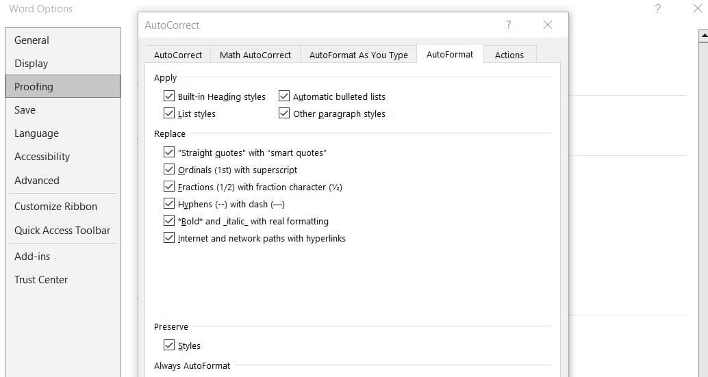 La pestaña Formato automático