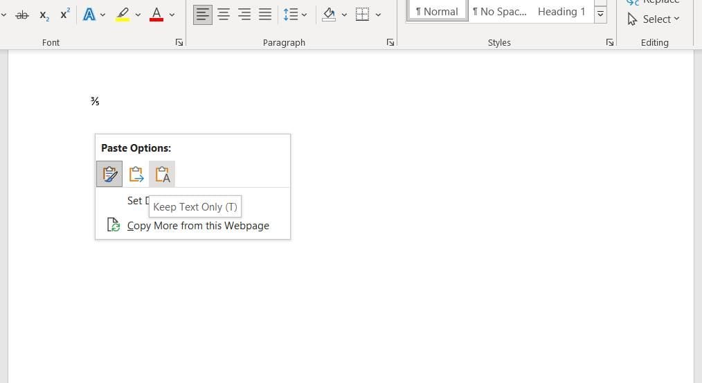 La opción Conservar sólo texto 