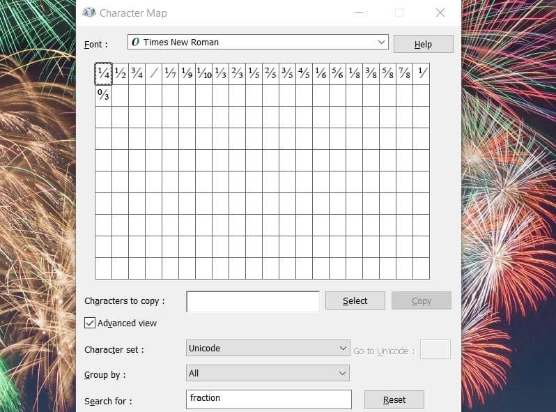La aplicación Mapa de caracteres 