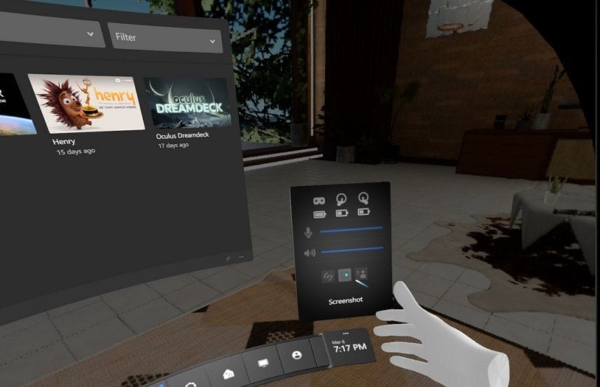 La opción Captura de pantalla en Oculus Dash 