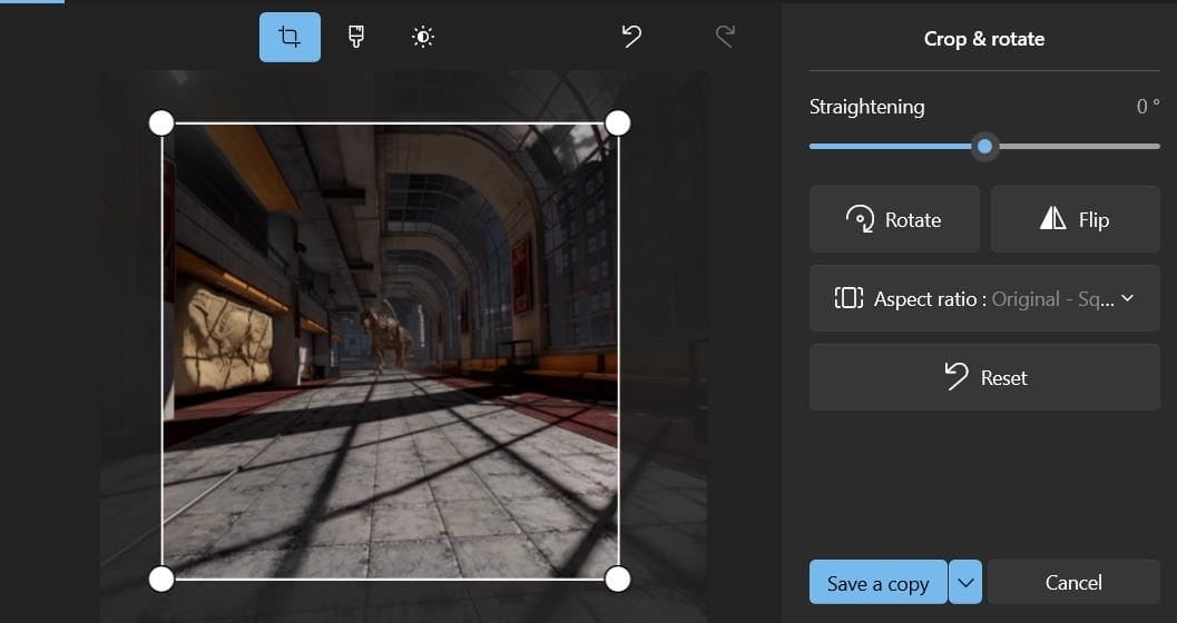 La herramienta de recorte en Fotos