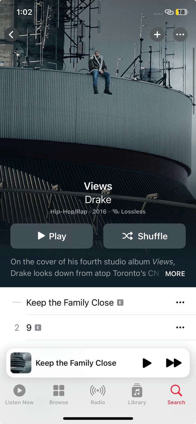 iOS Apple Music App Album View Page