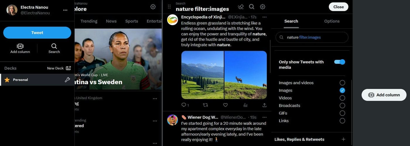 Configuración del visor de medios de Twitter en Tweetdeck